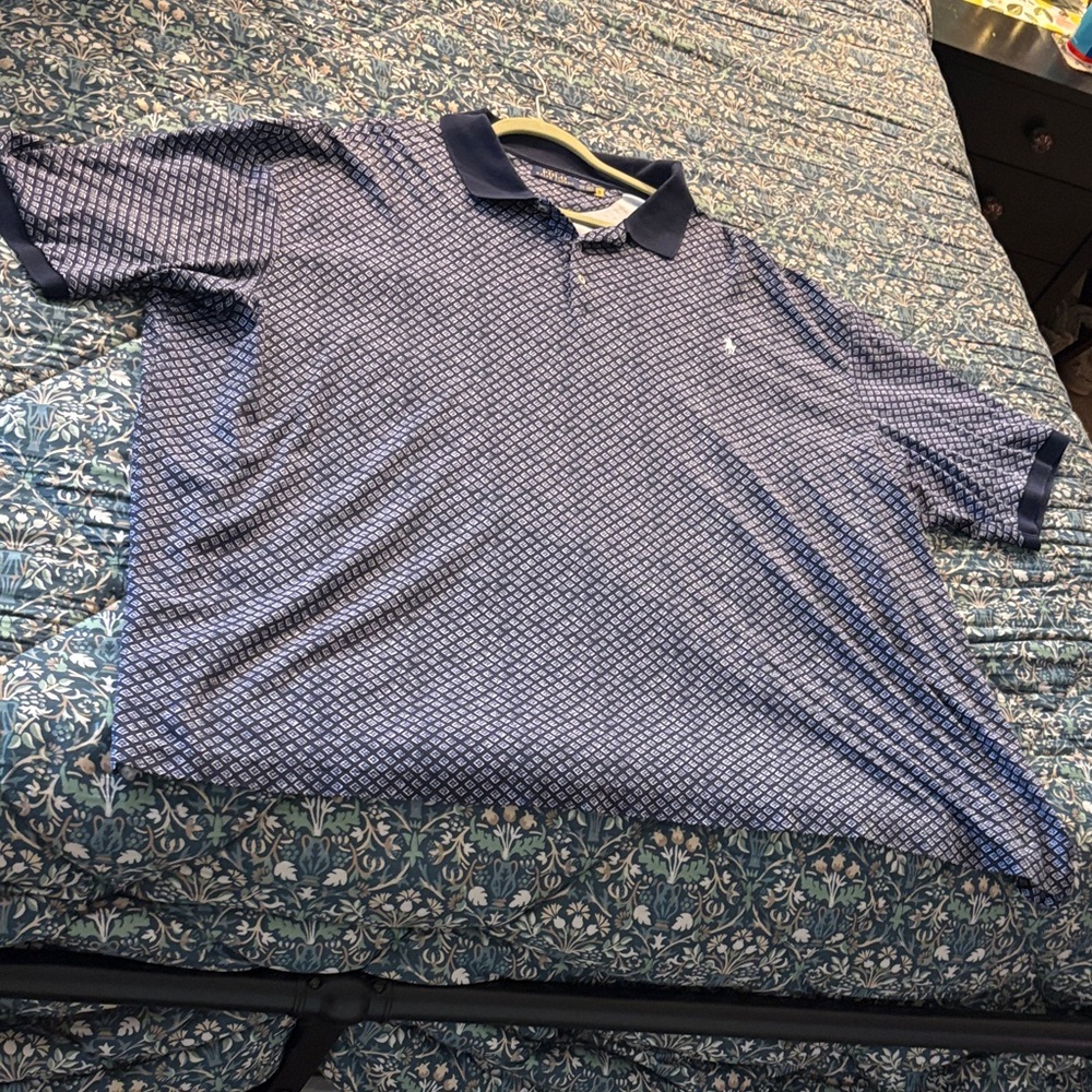 Polo by Ralph Lauren Men's Blue Patterned Polo Shirt (Size 5X Big)